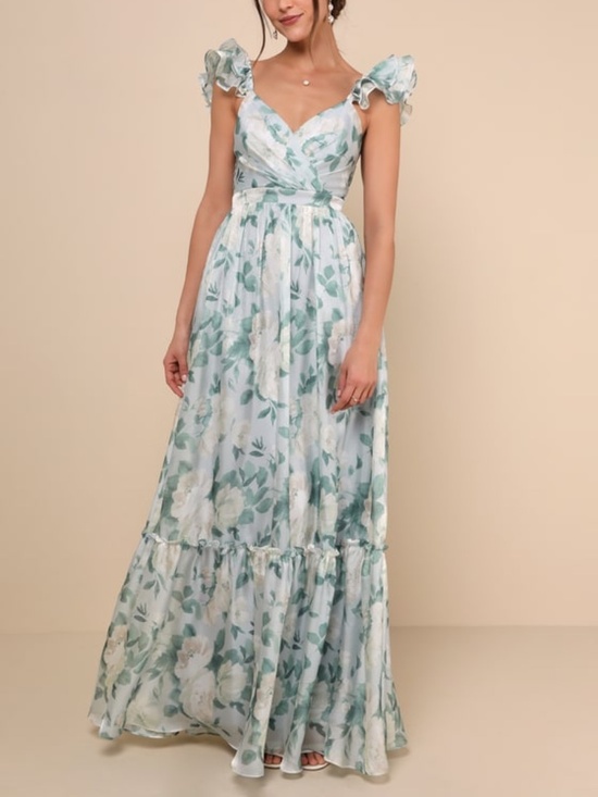 Lulus Dresses & Skirts - Lulus Soiree Perfection Light Blue Floral Ruffled Tiered Maxi Dress - Size XL